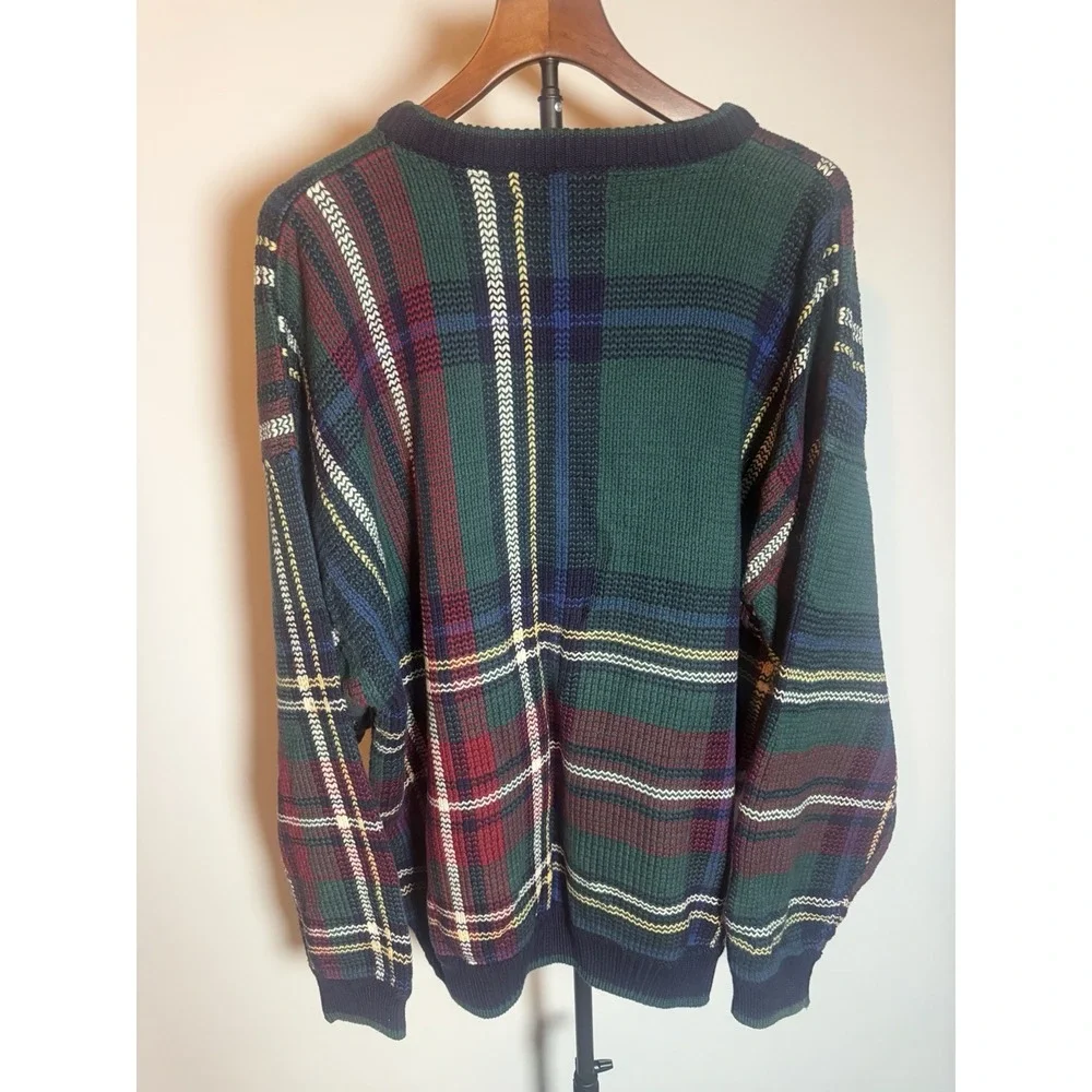 VTG Orvis Knit Plaid Long Sleeve Heavy Sweater Green Men's Xl